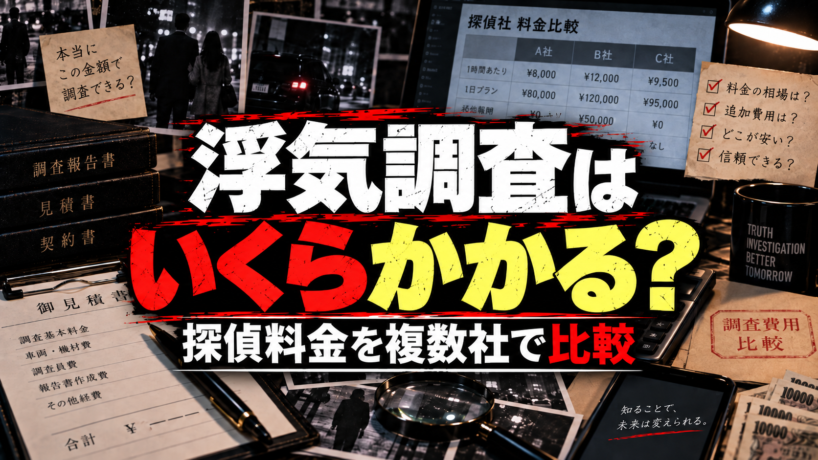 浮気調査にかかる探偵料金の目安と複数社の見積もり比較